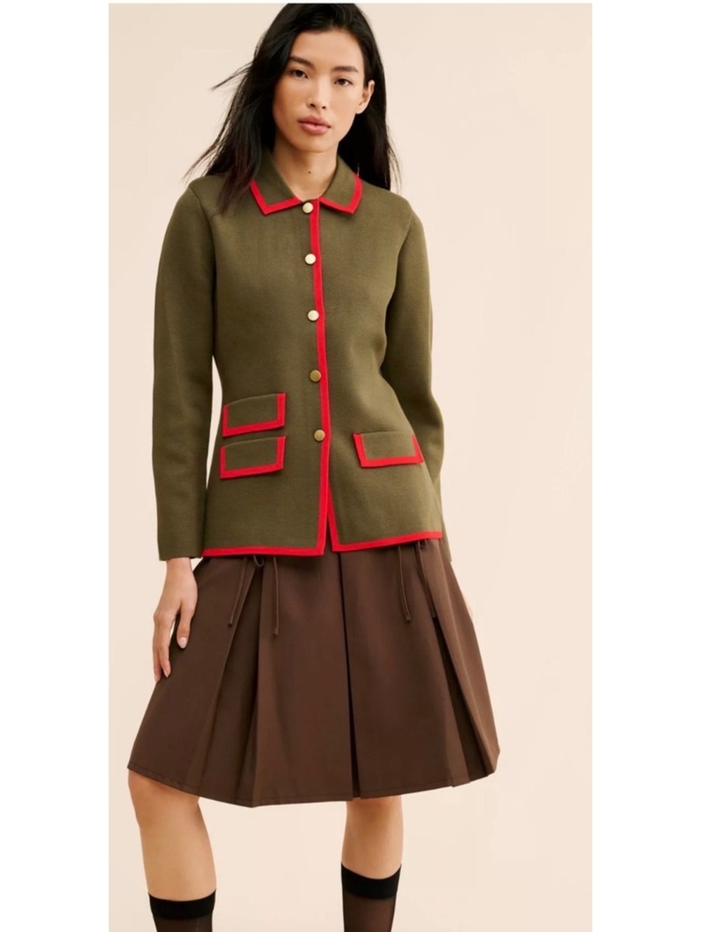 Dolan Military Sweater Blazer Sz S Olive Green Red Anthropologie